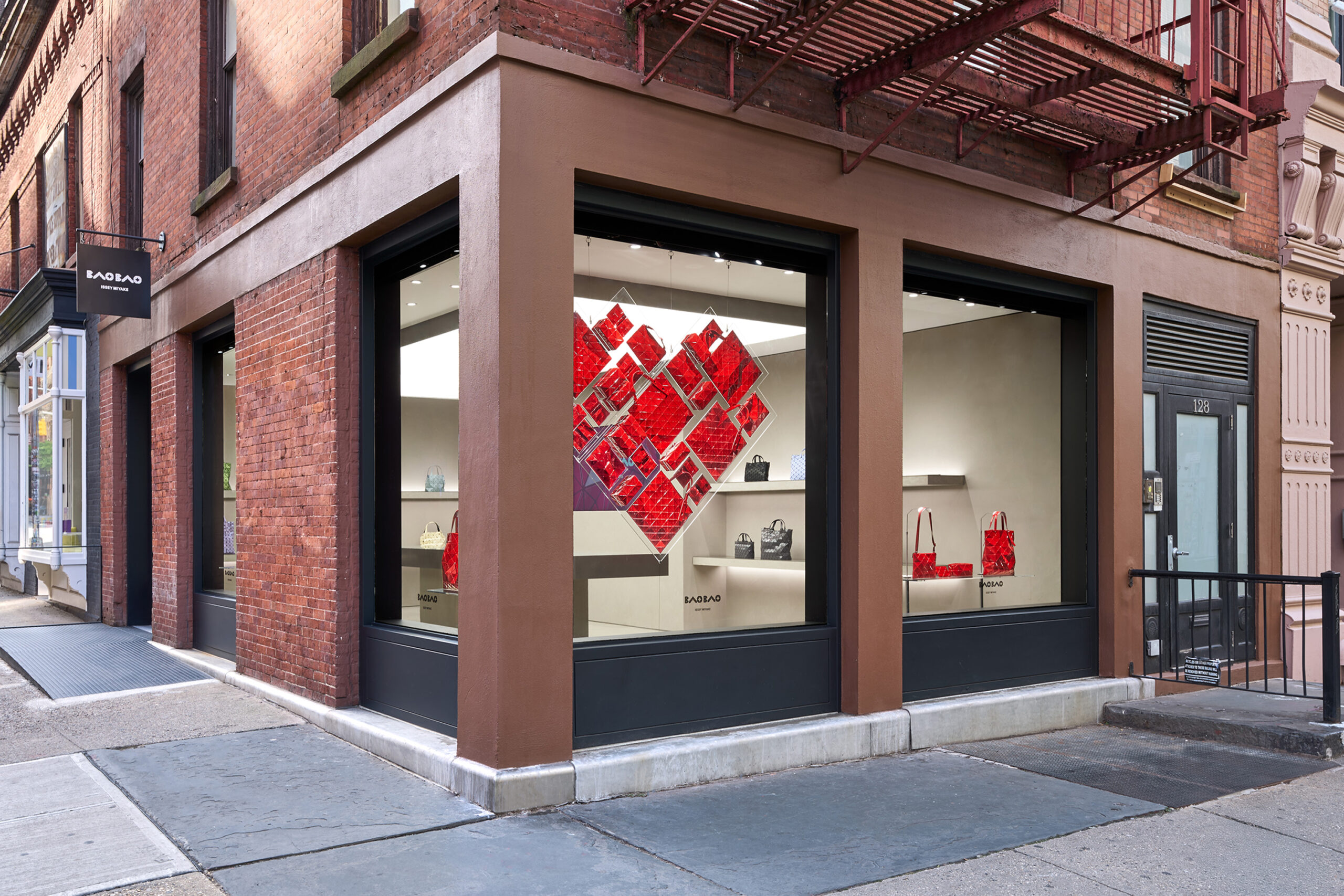 Alternate angle of BAO BAO ISSEY MIYAKE NY Soho exhibition, showcasing displays and visual elements