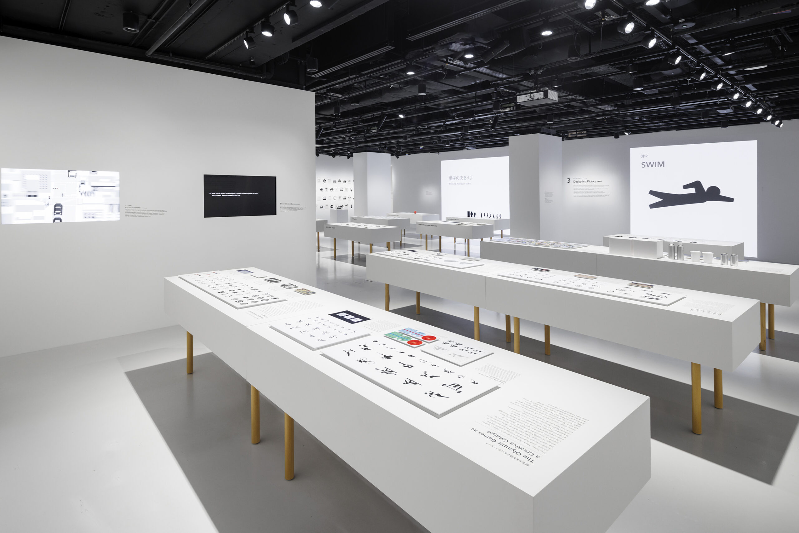 Comprehensive view of exhibition displays highlighting Japanese pictogram evolution.