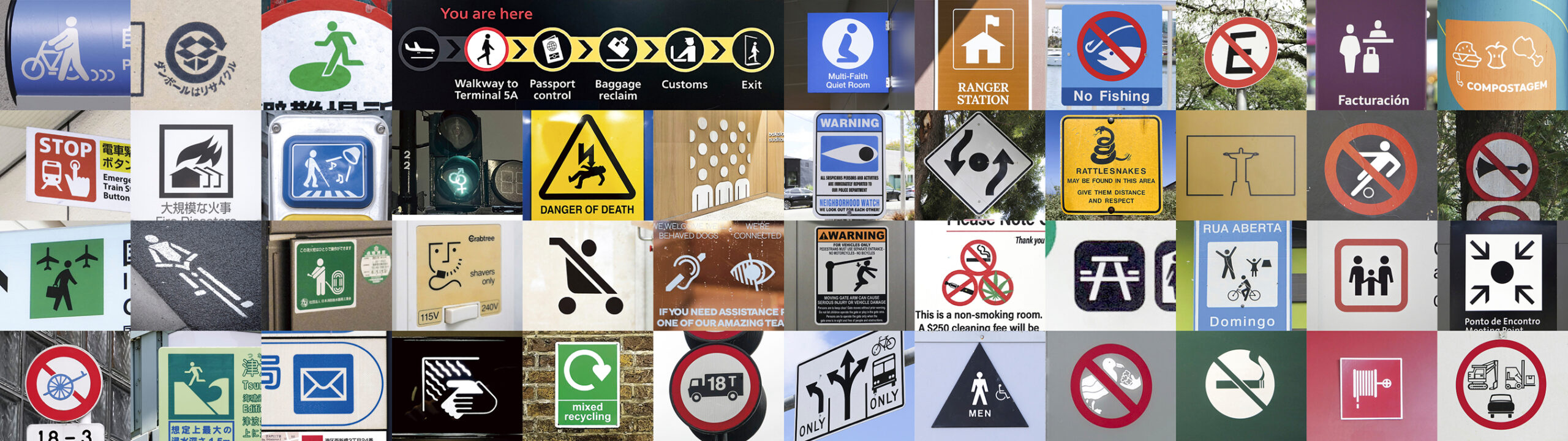 Collage panel showcasing pictograms from around the world and their cultural variations.